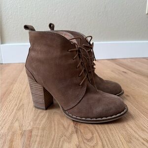 Seychelles Suede Leather Lace Up Heeled Ankle Boots Booties Brown 8.5